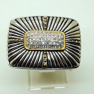 WESTERN STYLE BUT NICE RECTANGULAR BELT BUCKLE WITH RHINESTONES TWO TONE COLOR